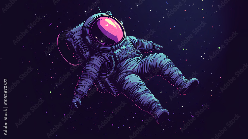 Astronaut floating in space, isolated on a dark background. Robotic Warriors. Illustration