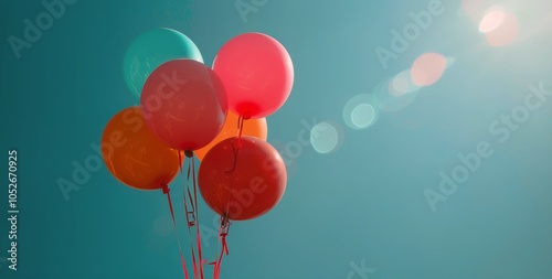 Colorful Balloons Floating in a Blue Sky