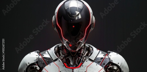 Futuristic Robot Wearing a Red And Black Helmet