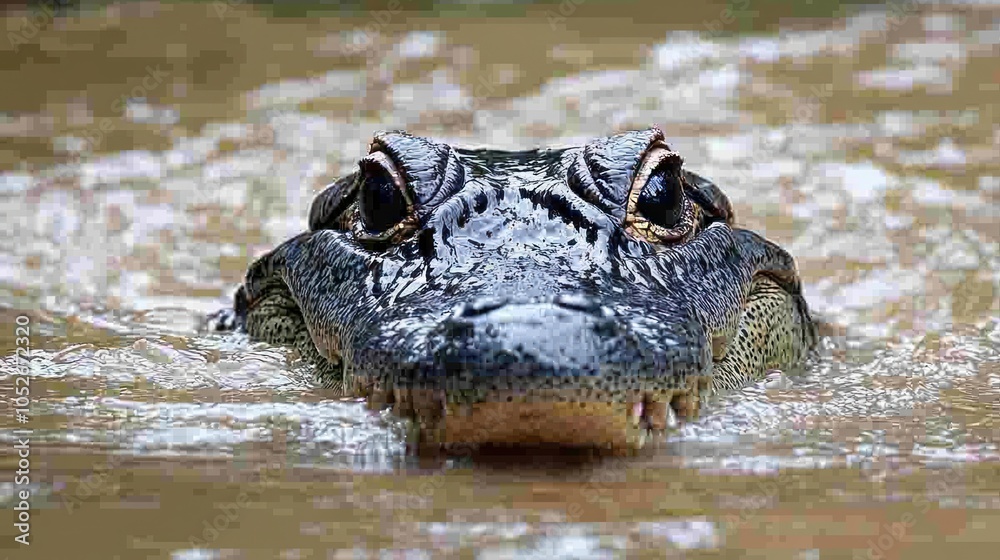 Fototapeta premium Close-up of an Alligator's Head Emerging from Water