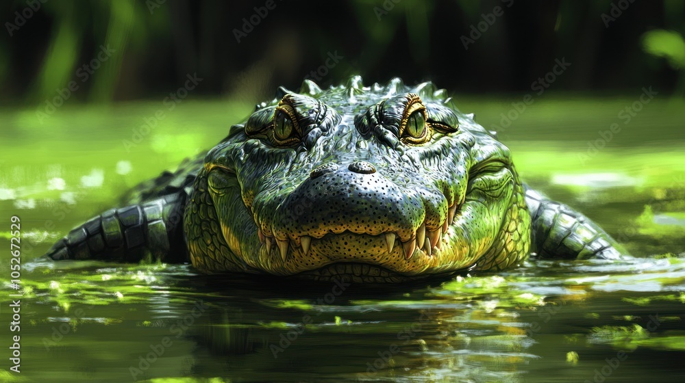 Fototapeta premium Close-up of a Crocodile's Head Emerging from Water