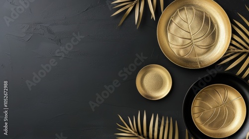 Gold And Black Vases With Dried Flowers
