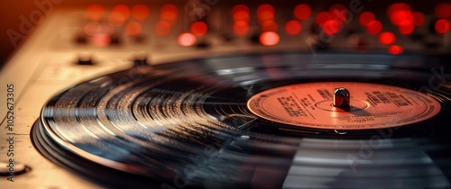 Close Up Of A Vintage Record Player Spinning Vinyl During The Day