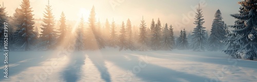 Snowy Forest Scene At Sunrise