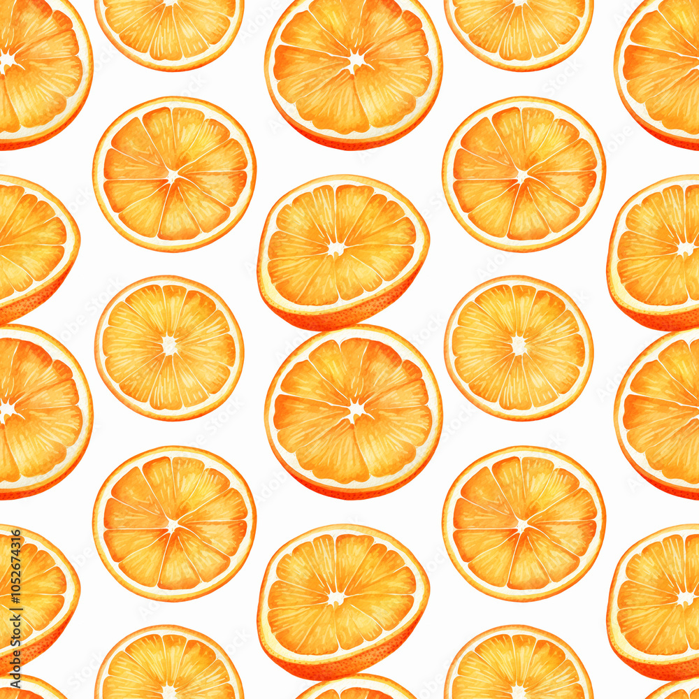 Obraz premium Watercolor Mandarin Seamless Pattern, Aquarelle Tangerine Fruit, Creative Watercolor Orange Tile