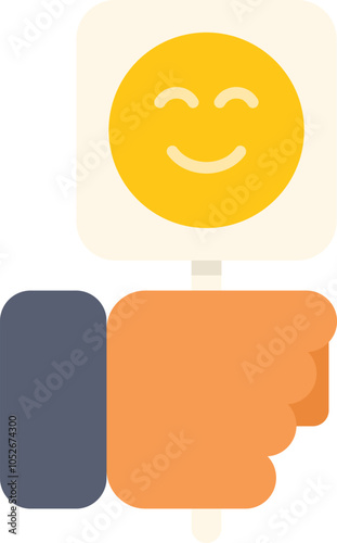 Hand holding a sign with a smiling emoji, conveying happiness and positive emotions