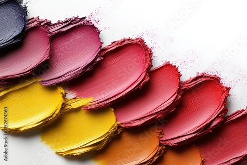 Bright palette of oil paints with texture smears paint on white background photo