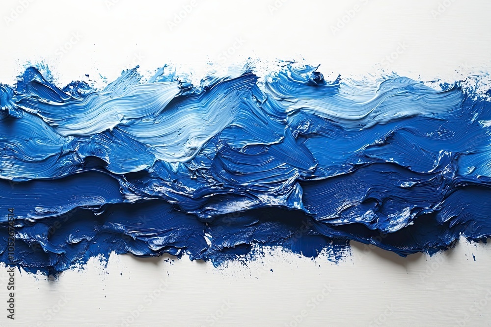 Large horizontal stroke of cobalt blue, made with oil paints on white canvas. Textured surface and rich color create a sense of depth and volume. Large horizontal stroke of cobalt blue, made with oil paints on white canvas. Textured surface and rich color create a sense of depth and volume.