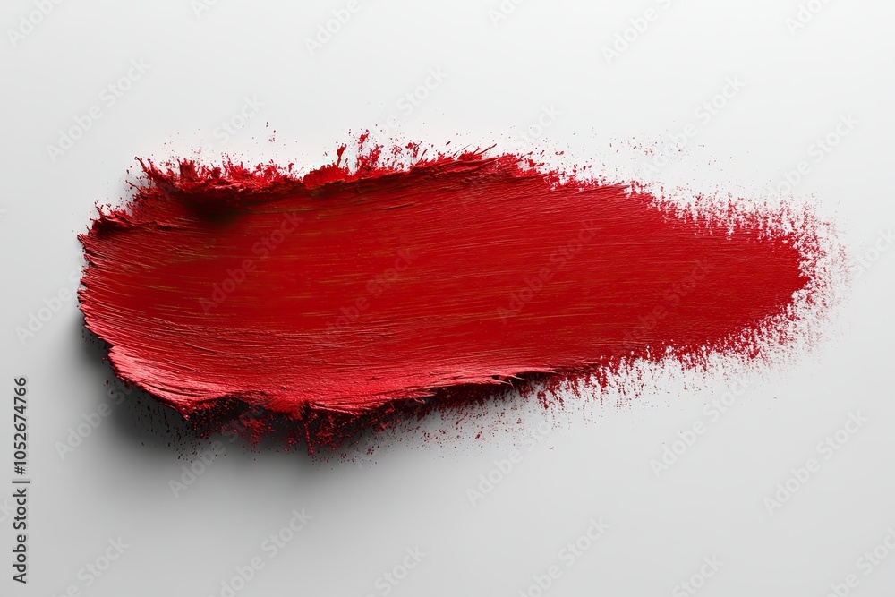 An energetic stroke of red oil paint on a white background. The texture of the paint creates an effect of depth and volume. Ideal for creating bright accents in design.