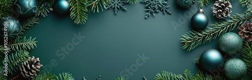 Green Christmas Ornaments And Pine Branches