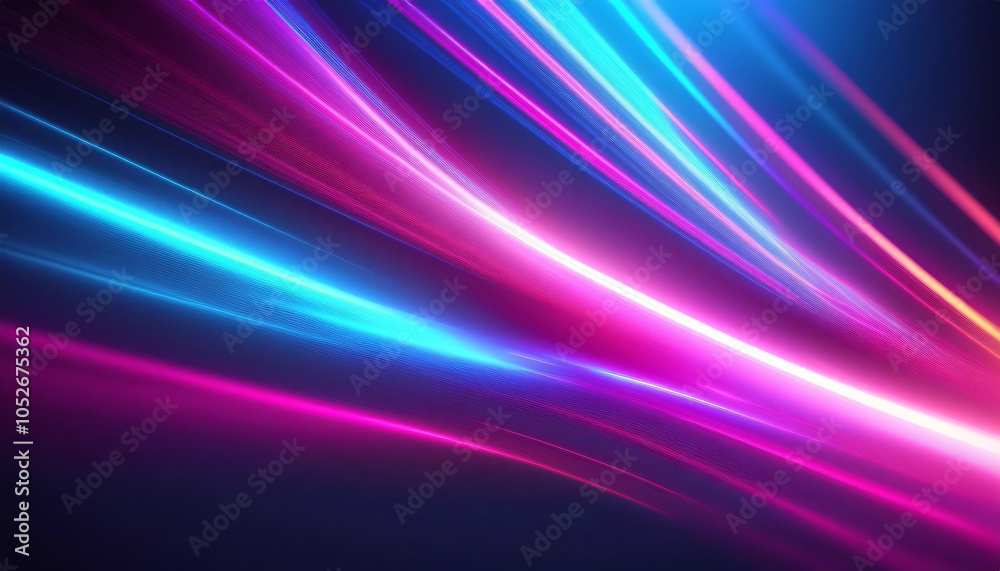 Obraz premium Dynamic and futuristic background with abstract vibrant neon light trails in pink and blue, ideal for technology or music visuals