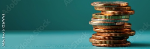 Stack of Gold Coins on Teal Surface