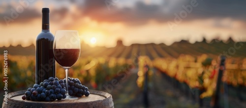 Wine and Grapes at Sunset