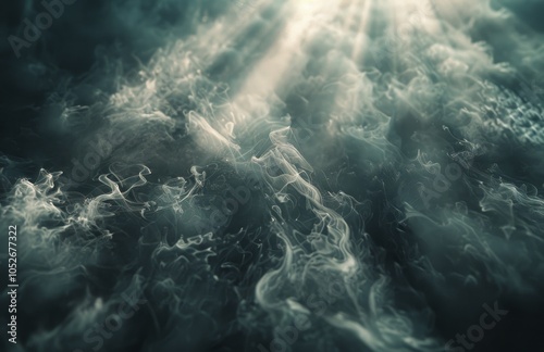 Abstract White Smoke Swirling In Dark Blue Atmosphere