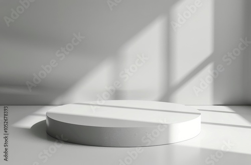White Cylindrical Platform in a Modern Room With Sunlight