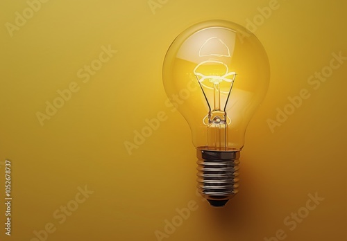 A Single Lit Light Bulb On A Yellow Background