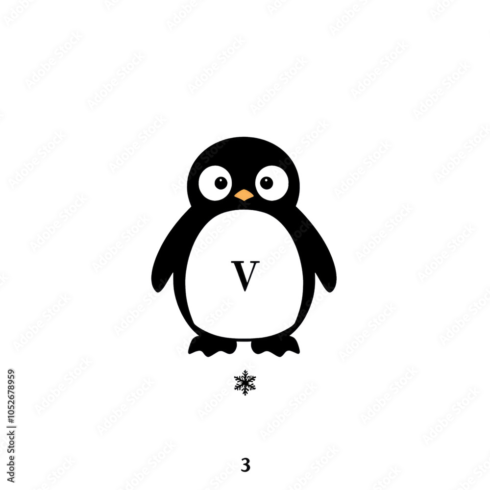 Cute Penguin with V Initial Cartoon Illustration Cute Penguin with V Initial Cartoon Illustration