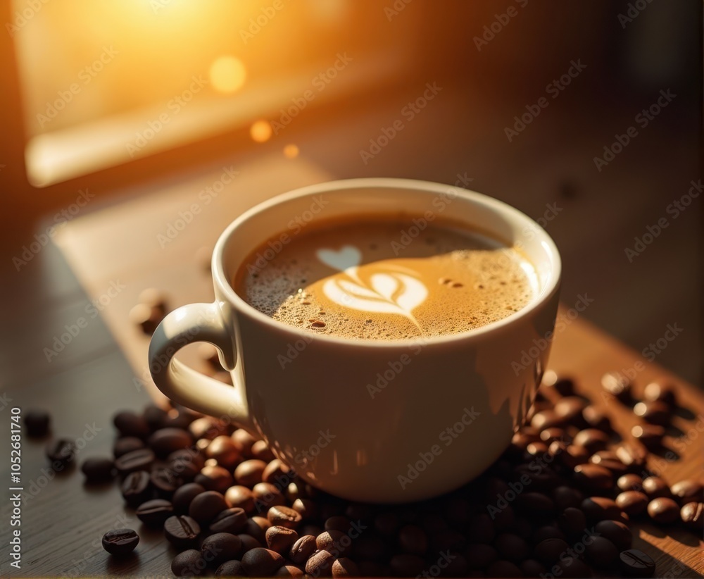 cup of hot coffee with foam, cup of hot coffee with foam,