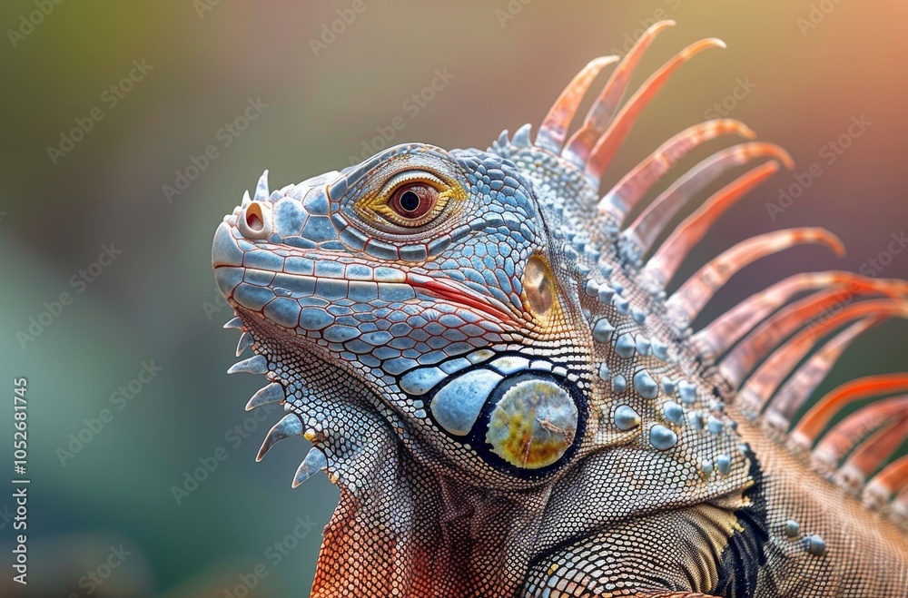 Fototapeta premium Close-Up of a Green Iguana in a Tropical Forest