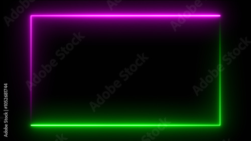 Beautiful square neon light line pink and green split black background