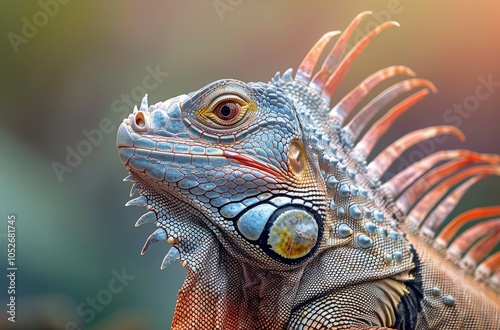 Close-Up of a Green Iguana in a Tropical Forest