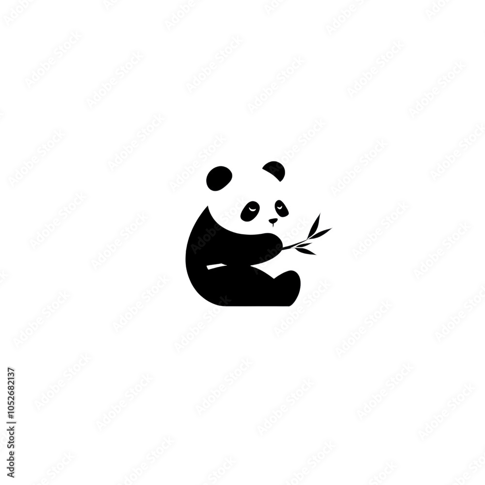 Obraz premium Cute Panda Bear Eating Bamboo