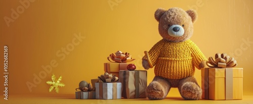 Teddy Bear Surrounded by Presents