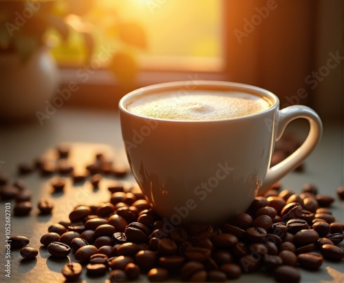cup of hot coffee with foam,