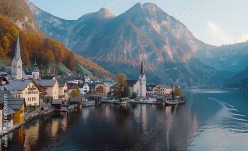 Lake Town at Sunset