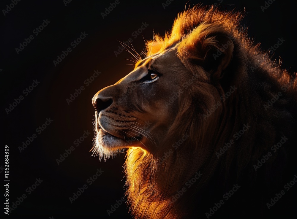 Naklejka premium Close Up of Black Lioness Looking Up With Bright Eye