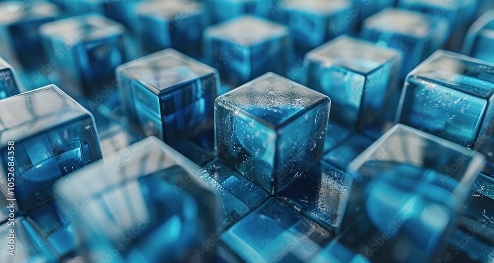 Fototapeta premium Abstract Blue Cube Pattern, Modern Geometric Design, 3D Rendering