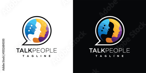 Chat bubble family people logo design template. People and chat bubble logo icon.