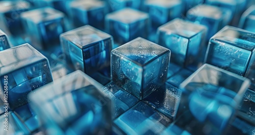 Abstract Blue Cube Pattern, Modern Geometric Design, 3D Rendering