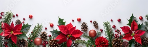 Christmas Garland With Poinsettias and Pine Cones