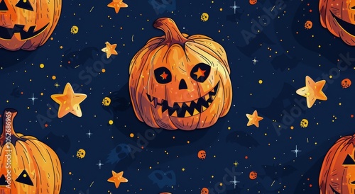 Carved Pumpkins and Skulls Fall Autumn Night Background