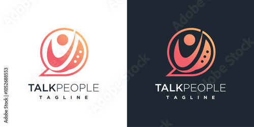 Chat bubble family people logo design template. People and chat bubble logo icon.