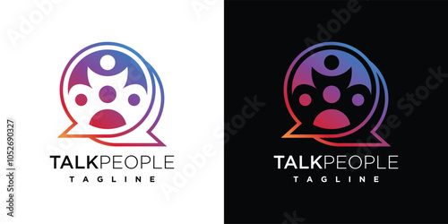Chat bubble family people logo design template. People and chat bubble logo icon.