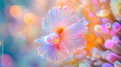 Stunning View Of The Mardi Gras Feather Duster Worm In Its Natural Colorful Habitat photo