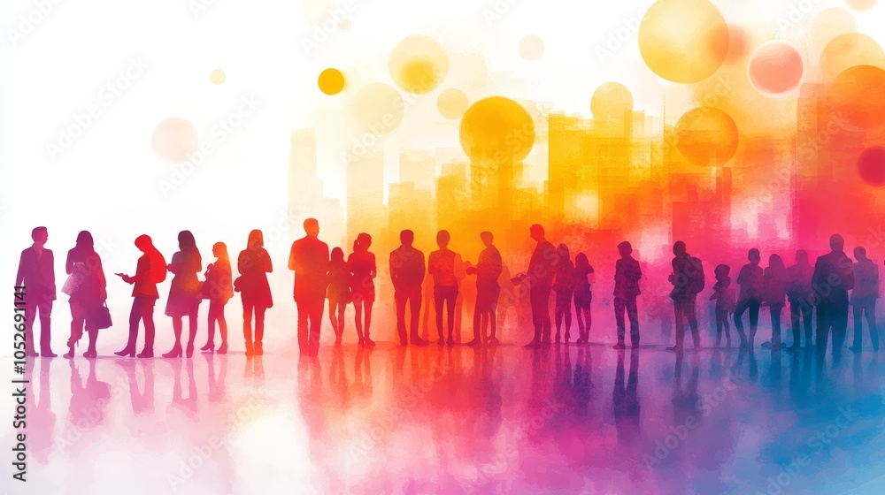 Fototapeta premium Watercolor Illustration of Recruitment Process in Silhouette