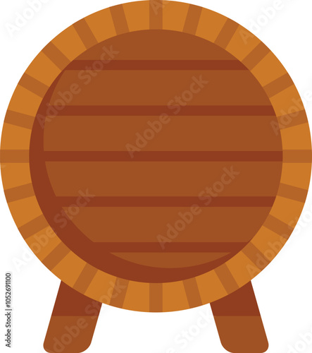 Wooden wine barrel standing on a stand, typically used for aging and storing wine