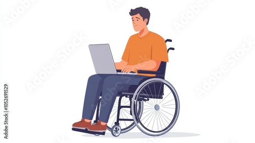 Young Man Working on Laptop in a Wheelchair