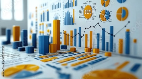 3D Blue and Yellow Charts Displaying Financial Data photo