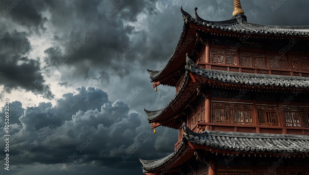 Dramatic Sky Over Traditional East Asian Architecture Dramatic Sky Over Traditional East Asian Architecture