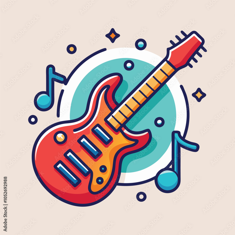 Fototapeta premium A red electric guitar with music notes surrounding it