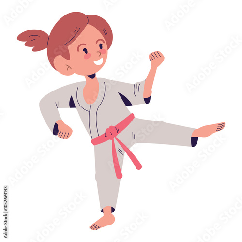 cartoon little boy practicing karate