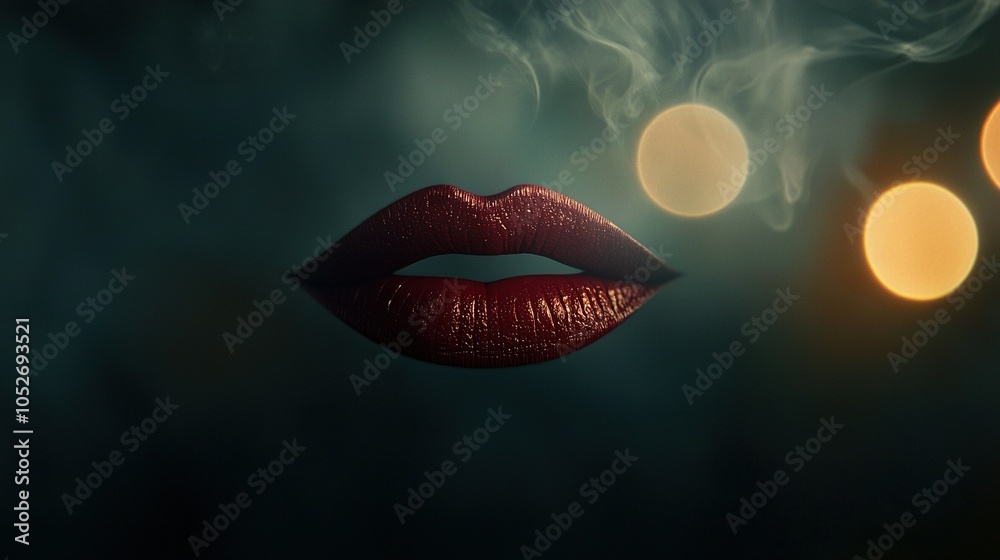 A close-up of a woman's lips, exuding smoke from the top A close-up of a woman's lips, exuding smoke from the top