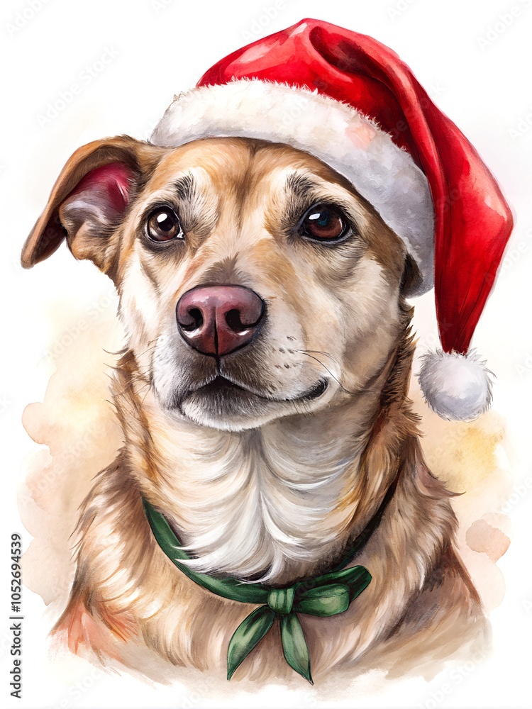 watercolor dog wearing santa hat watercolor dog wearing santa hat