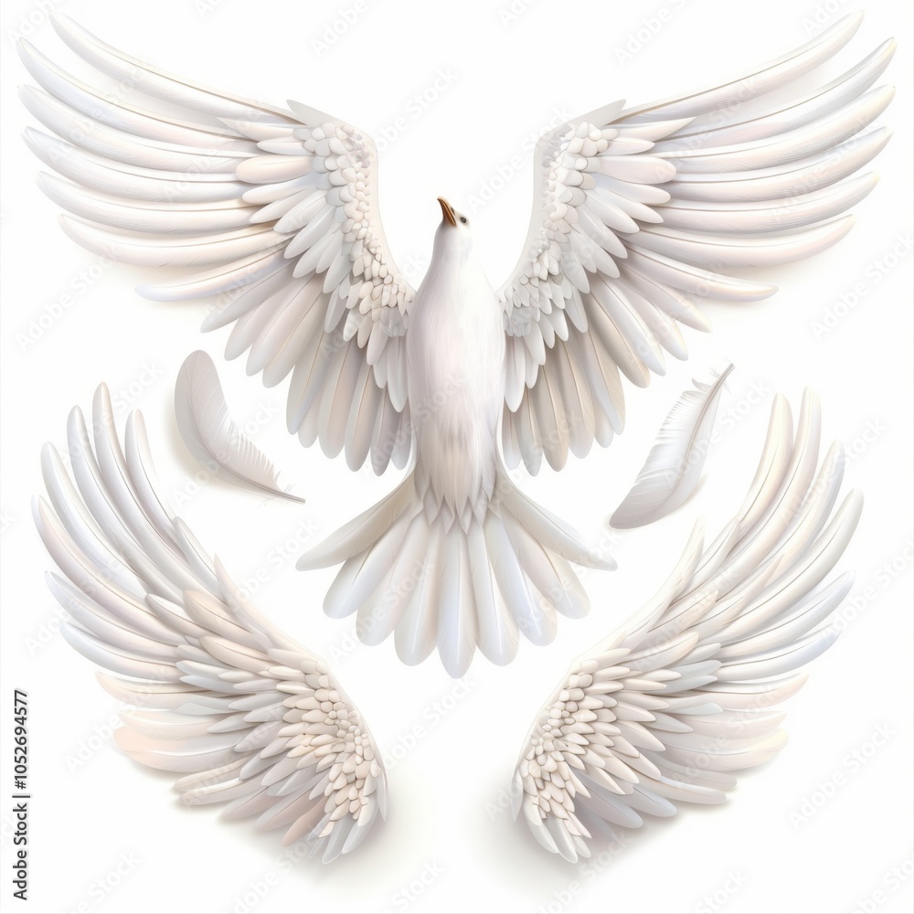 Fototapeta premium Wings icon, angel wings emblem, bird feathers silhouette, pigeon sign, spirituality symbol, elegance flight