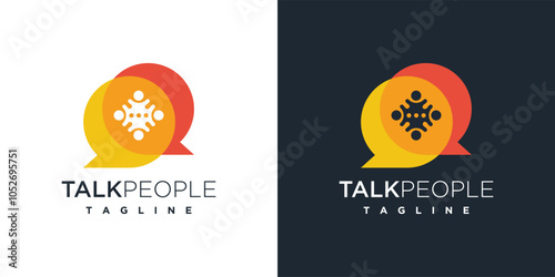 Chat bubble family people logo design template. People and chat bubble logo icon.