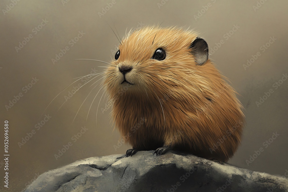 Fototapeta premium Adorable Rodent Posing on a Rock: A Wildlife Portrait